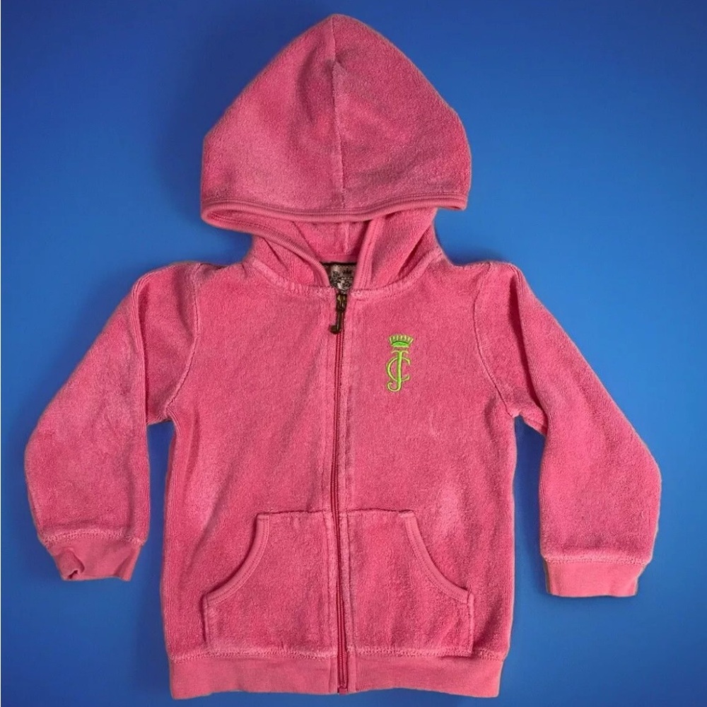 Juicy Couture Zip Front Terry Hoodie Pink Baby Girl's Size 24 Months Y2K Kids
